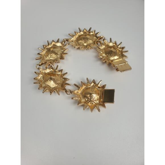 Vtg Hutton Wilkinson Pink Crystal Starburst Gold-Plated Link Bracelet-NIB - Picture 6 of 6